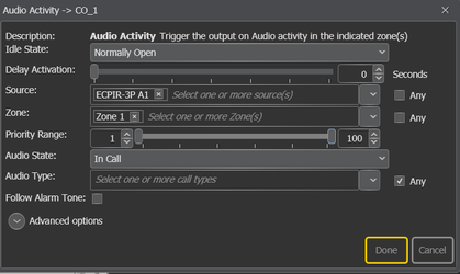 Audio activity configured for local mute