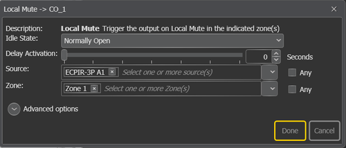 Local mute configured for one access panel